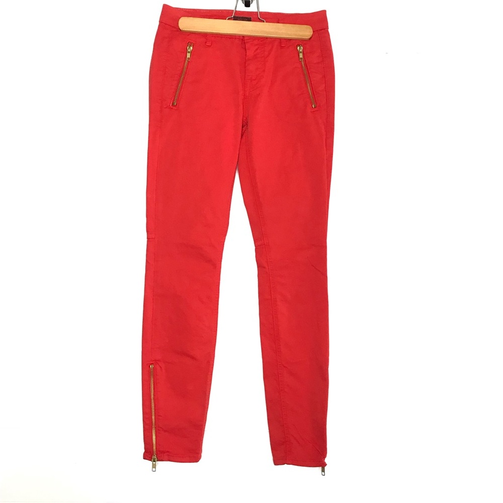 MOTHER The Muse Pants Lipsmack Red Gold Zippers